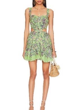 HEMANT & NANDITA Lime Green Floral Cutout Mini Dress